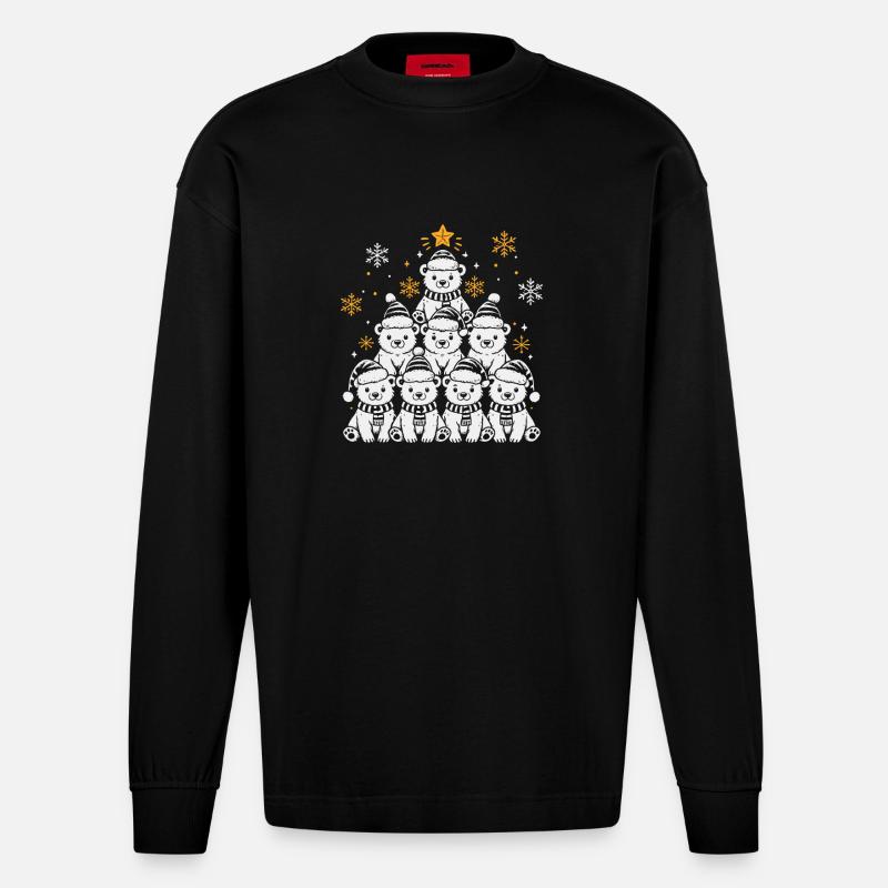 Weihnachtsbaum Eisbär - Heavyweight Oversized Organic Langarmshirt Made in EU - SOLID BLACK