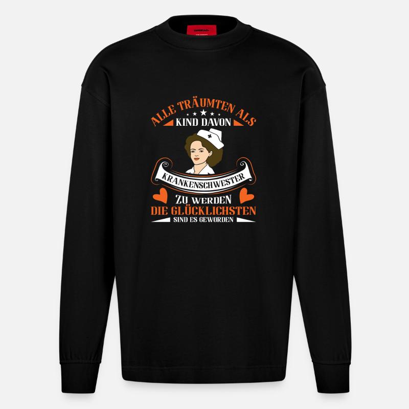 Krankenschwester Krankenpfleger - Heavyweight Oversized Organic Langarmshirt Made in EU - SOLID BLACK