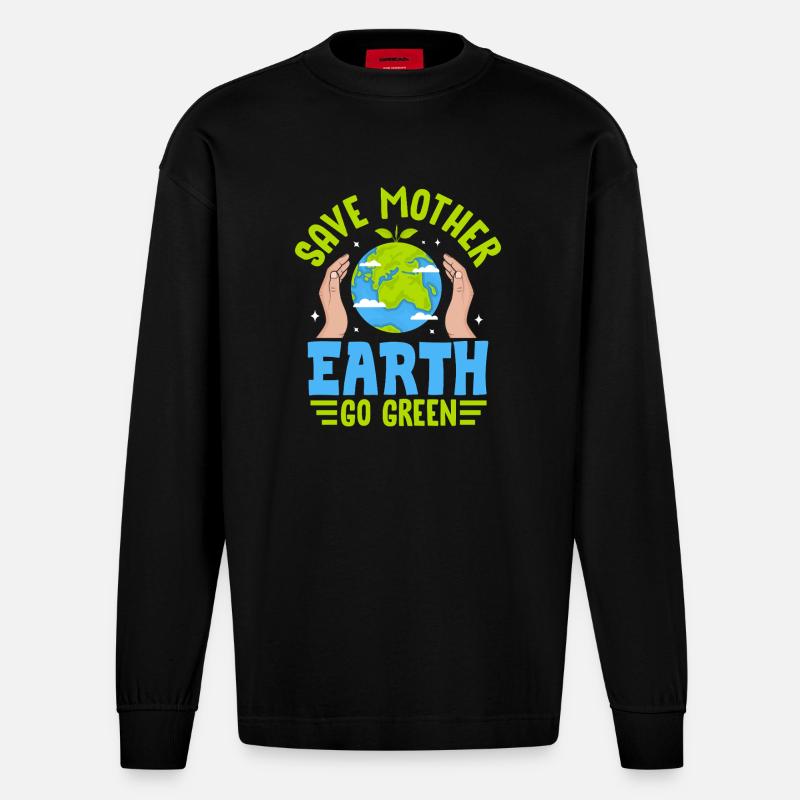 Rettet Mutter Erde, wird grün - Heavyweight Oversized Organic Langarmshirt Made in EU - SOLID BLACK