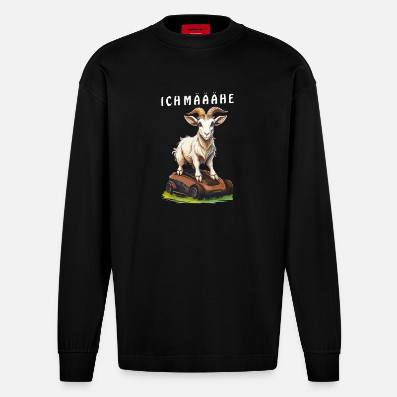 ZIEGE MÄHROBOTER ICH MÄÄÄHE - Heavyweight Oversized Organic Langarmshirt Made in EU - SOLID BLACK