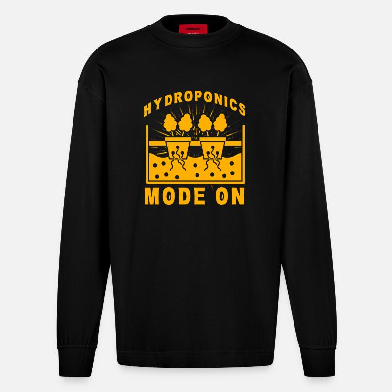 Hydroponik-Modus Ein - Heavyweight Oversized Organic Langarmshirt Made in EU - SOLID BLACK