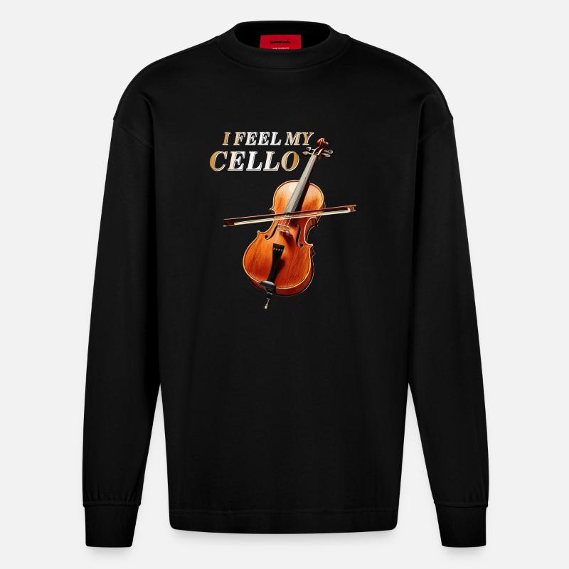 I FEEL MY CELLO - Heavyweight Oversized Organic Langarmshirt Made in EU - SOLID BLACK