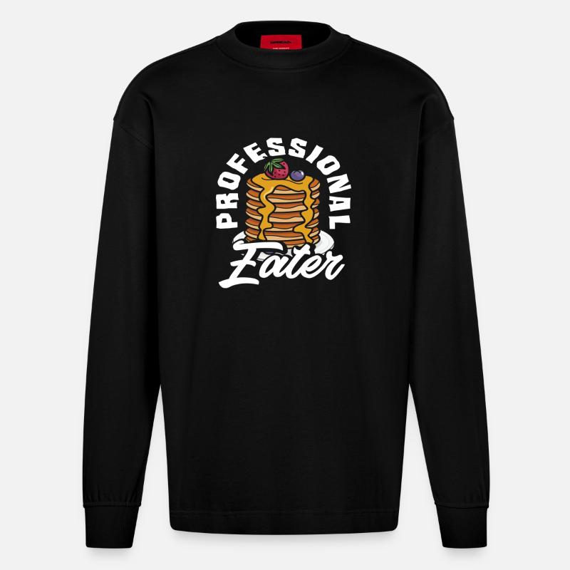 Pancakes Professional Eater Fun - Heavyweight Oversized Organic Longsleeve Shirt Made in EU - SOLID BLACK