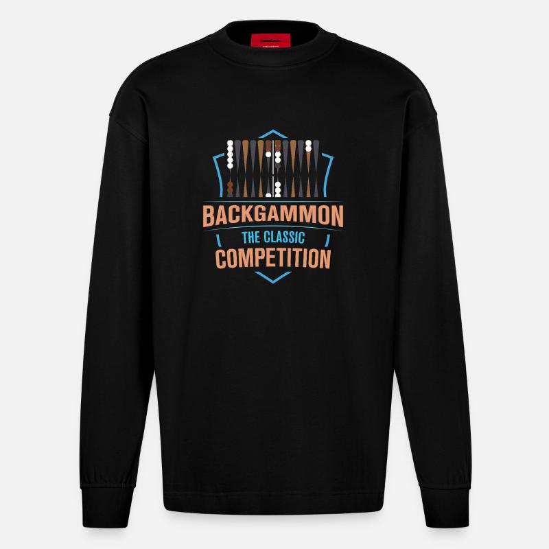 Backgammon Spiel - Heavyweight Oversized Organic Langarmshirt Made in EU - SOLID BLACK