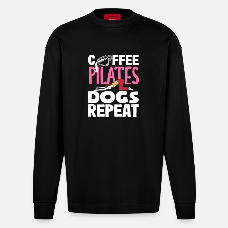 Pilates Café Chiens Répéter - Manches longues bio épais oversize fabriqué en UE - SOLID BLACK