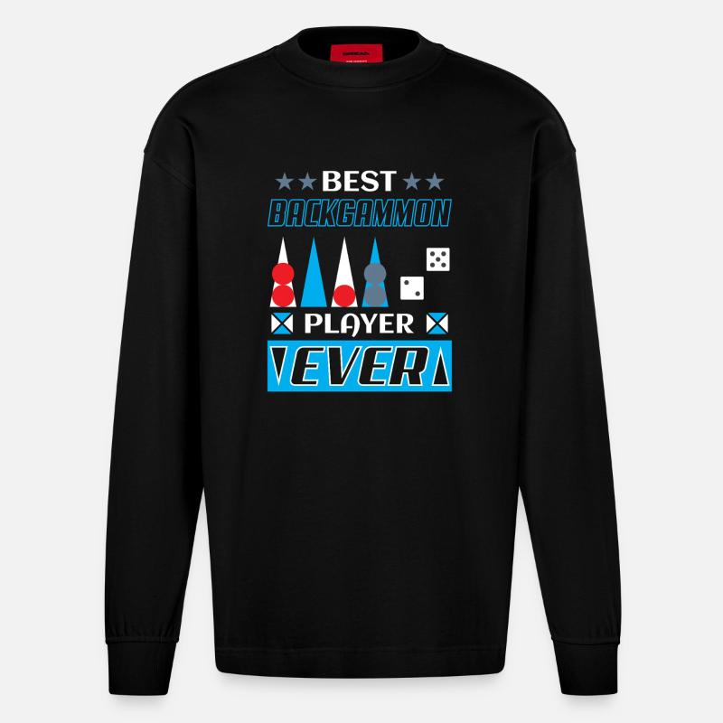 Backgammon Spiel - Heavyweight Oversized Organic Langarmshirt Made in EU - SOLID BLACK
