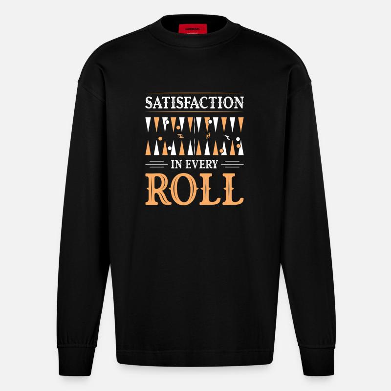 Backgammon Spiel - Heavyweight Oversized Organic Langarmshirt Made in EU - SOLID BLACK