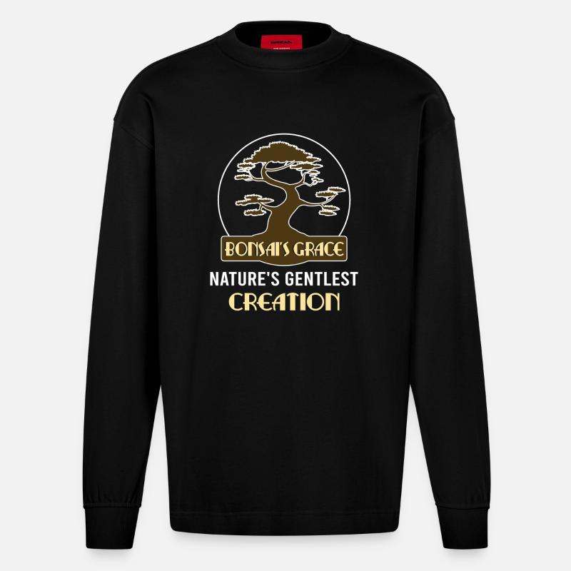 Bonsai Tree - Heavyweight Oversized Organic Langarmshirt Made in EU - SOLID BLACK