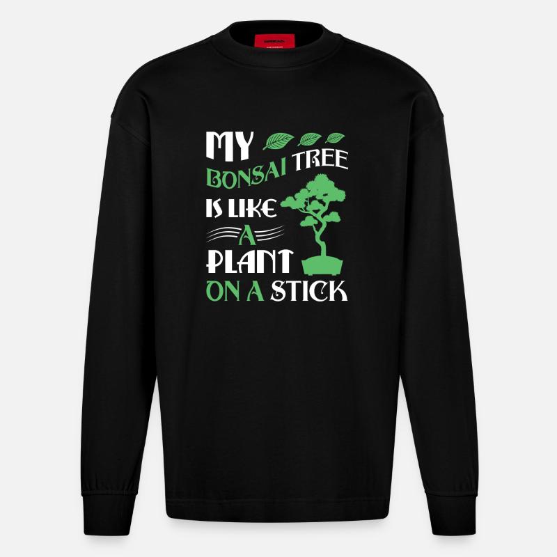 Bonsai Tree - Heavyweight Oversized Organic Langarmshirt Made in EU - SOLID BLACK
