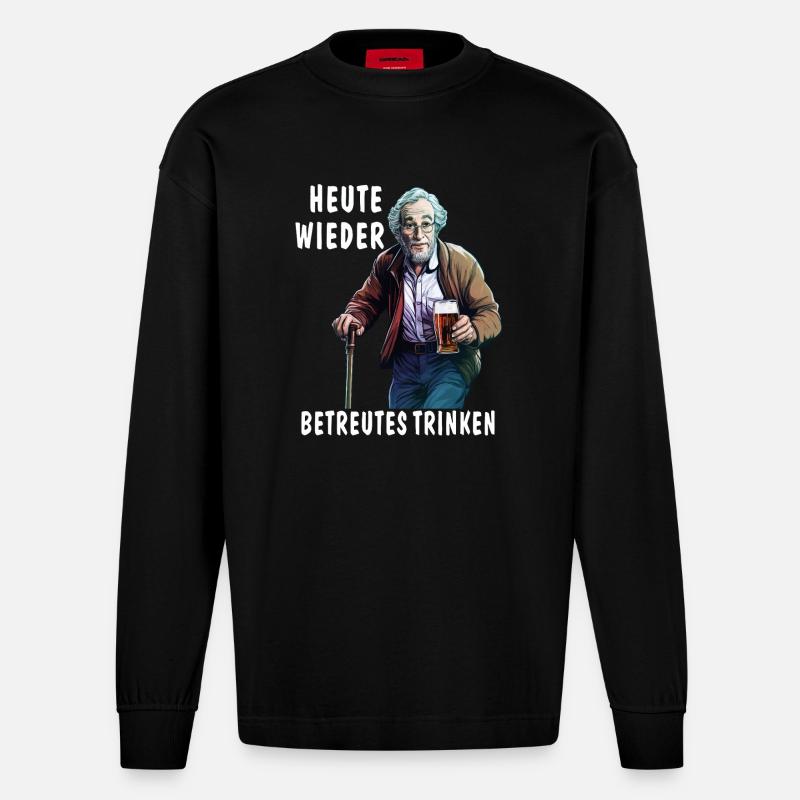 MAN TODAY AGAIN SUPERVISED DRINKING - Heavyweight Oversized Organic Longsleeve Shirt Made in EU - SOLID BLACK