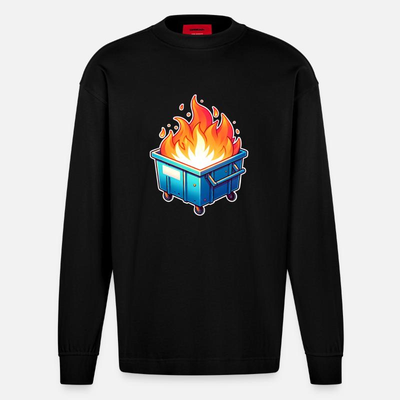 Burning garbage can - Heavyweight Oversized Organic Longsleeve Shirt Made in EU - SOLID BLACK