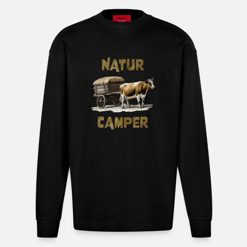 CHARIOT COUVERT VACHE NATURE CAMPER - Manches longues bio épais oversize fabriqué en UE - SOLID BLACK