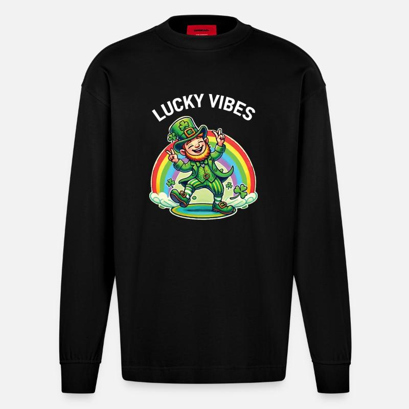 Joyeuses vibrations de la Saint-Patrick - Manches longues bio épais oversize fabriqué en UE - SOLID BLACK