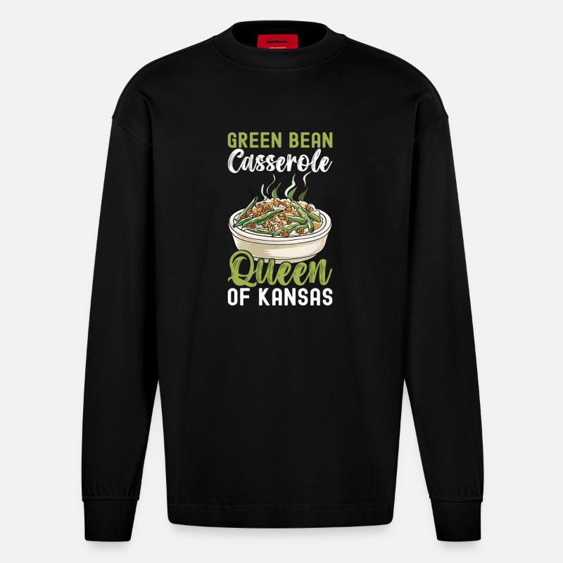 Casserole de haricots verts - Manches longues bio épais oversize fabriqué en UE - SOLID BLACK