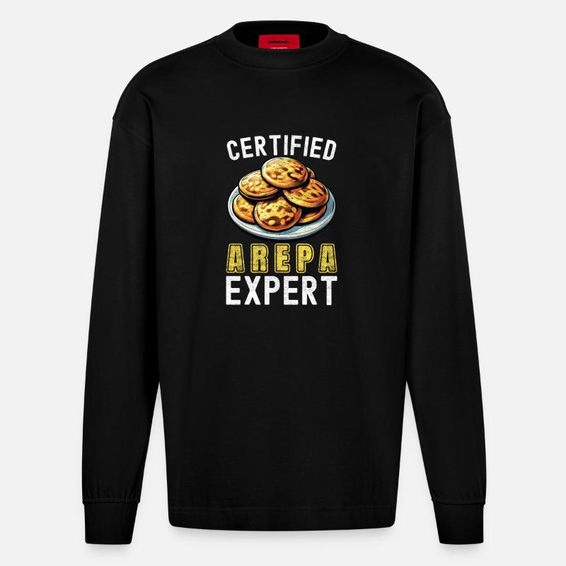 Venezolanische Arepas - Heavyweight Oversized Organic Langarmshirt Made in EU - SOLID BLACK