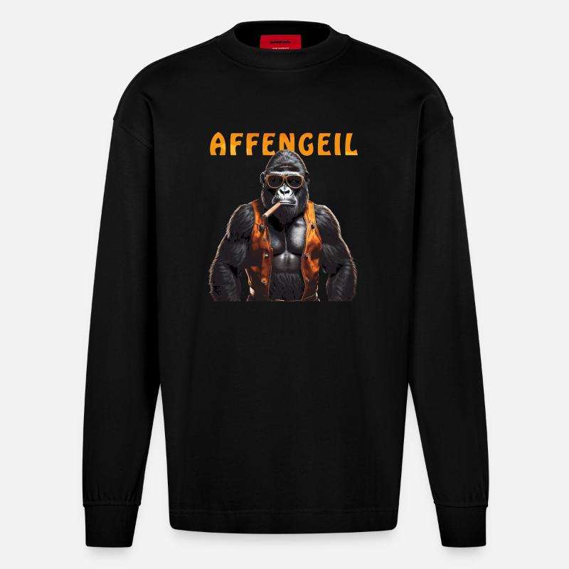 SINGE GORILLE SINGE - Manches longues bio épais oversize fabriqué en UE - SOLID BLACK