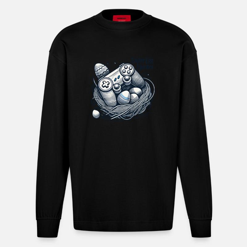 Osterei Jäger Gaming Controller Design - Heavyweight Oversized Organic Langarmshirt Made in EU - SOLID BLACK