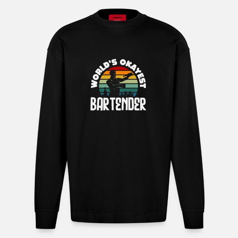 Weltbester Okayester Barkeeper Design - Heavyweight Oversized Organic Langarmshirt Made in EU - SOLID BLACK