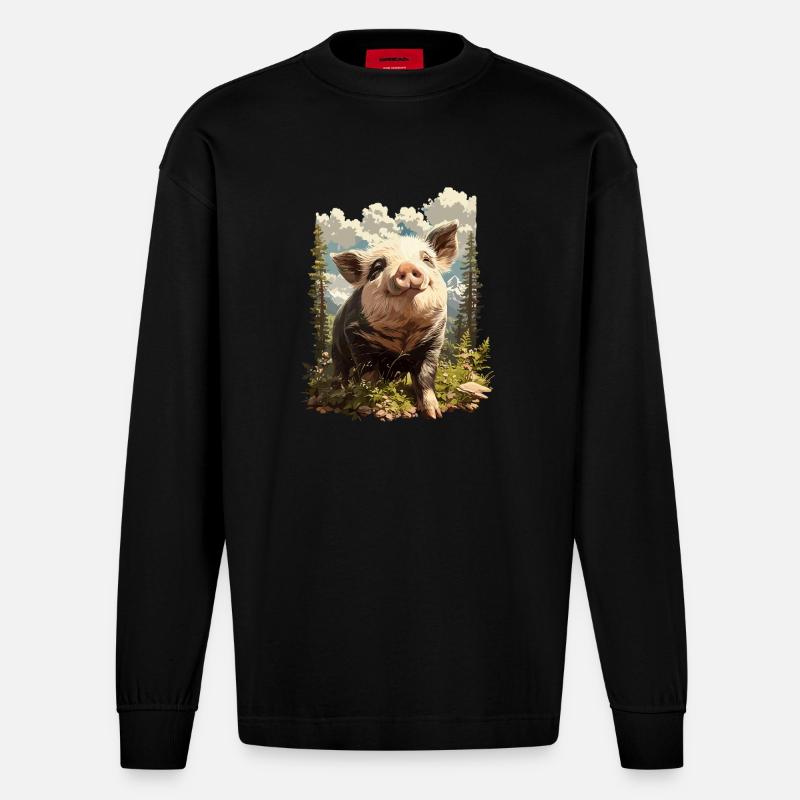 Cochon Cochon - Manches longues bio épais oversize fabriqué en UE - SOLID BLACK