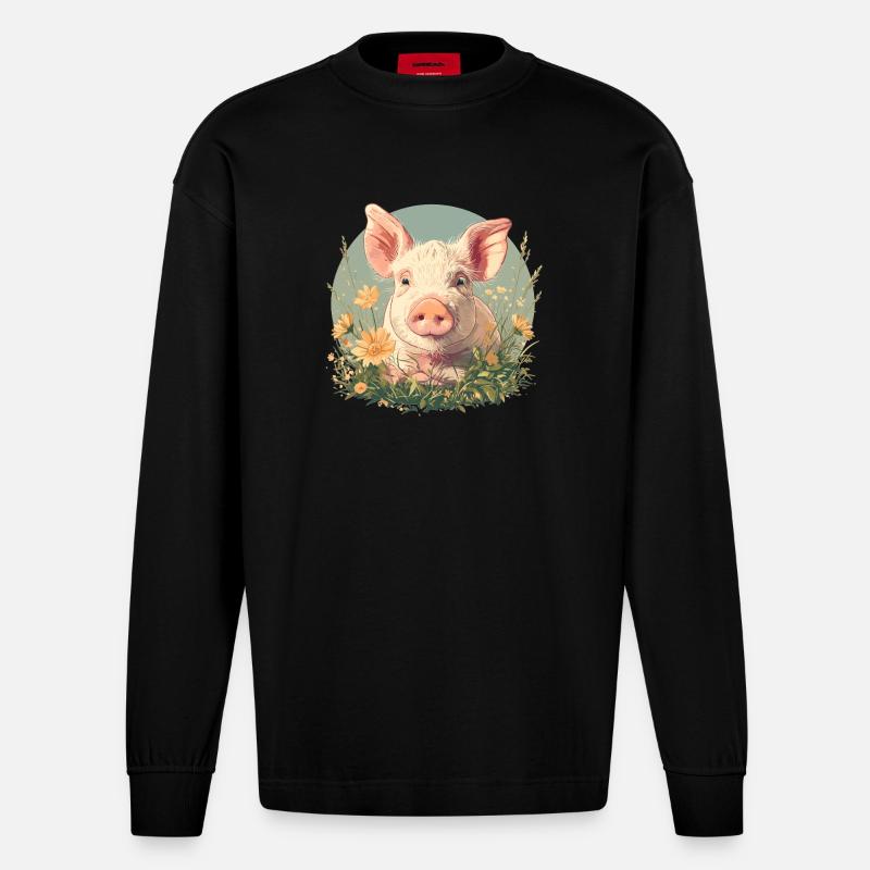 Cochon Cochon - Manches longues bio épais oversize fabriqué en UE - SOLID BLACK