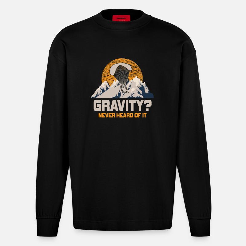 Lustiges Paramotor Gravitations-Meme - Heavyweight Oversized Organic Langarmshirt Made in EU - SOLID BLACK