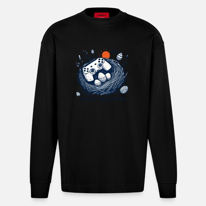 Gaming Osterei Jäger Controller Spaß - Heavyweight Oversized Organic Langarmshirt Made in EU - SOLID BLACK