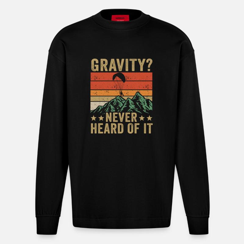 Lustiges Paramotor Gravitations-Meme - Heavyweight Oversized Organic Langarmshirt Made in EU - SOLID BLACK