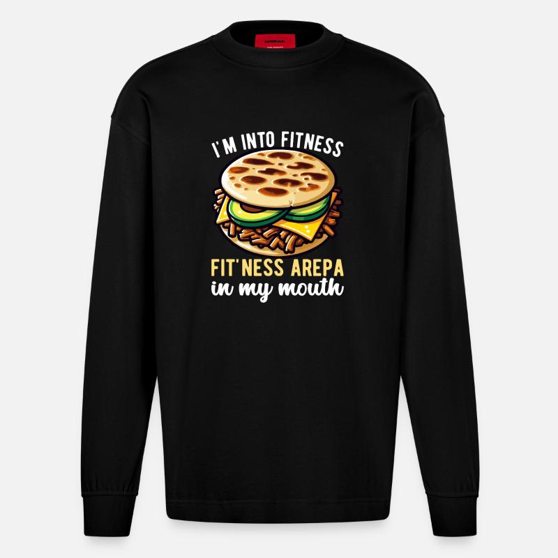 Venezolanische Arepas - Heavyweight Oversized Organic Langarmshirt Made in EU - SOLID BLACK