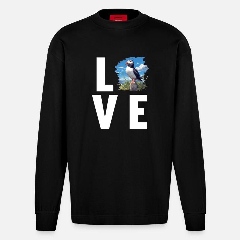 Papageientaucher - Heavyweight Oversized Organic Langarmshirt Made in EU - SOLID BLACK
