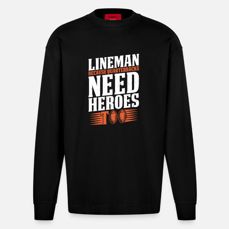 Lineman, weil Quarterbacks Helden brauchen - Heavyweight Oversized Organic Langarmshirt Made in EU - SOLID BLACK