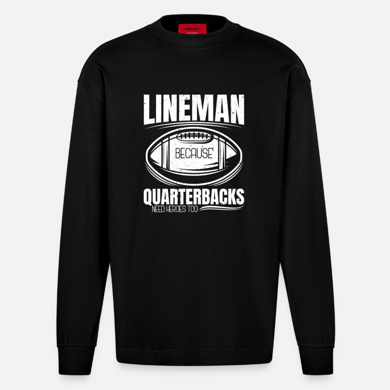 Lineman, weil Quarterbacks Helden brauchen - Heavyweight Oversized Organic Langarmshirt Made in EU - SOLID BLACK