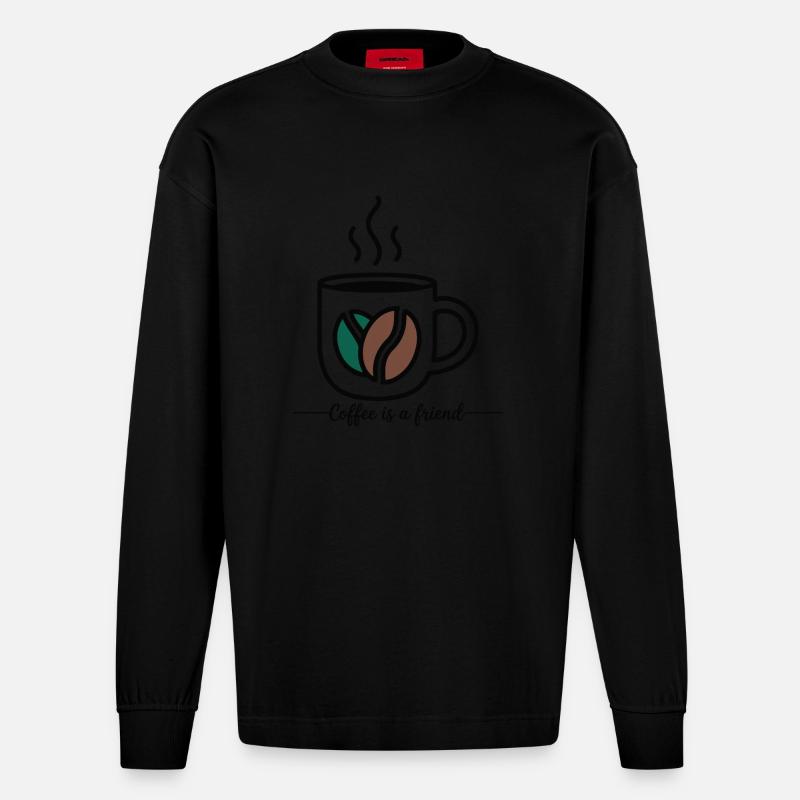 KAFFEE IST EIN FREUND - Heavyweight Oversized Organic Langarmshirt Made in EU - SOLID BLACK