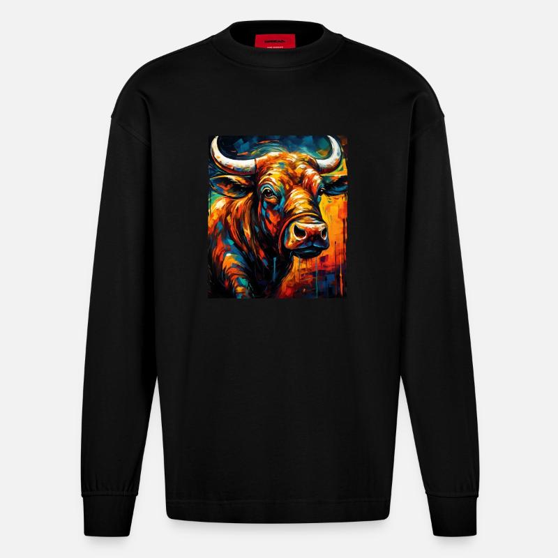 Bulle Porträt Taurus - Heavyweight Oversized Organic Langarmshirt Made in EU - SOLID BLACK
