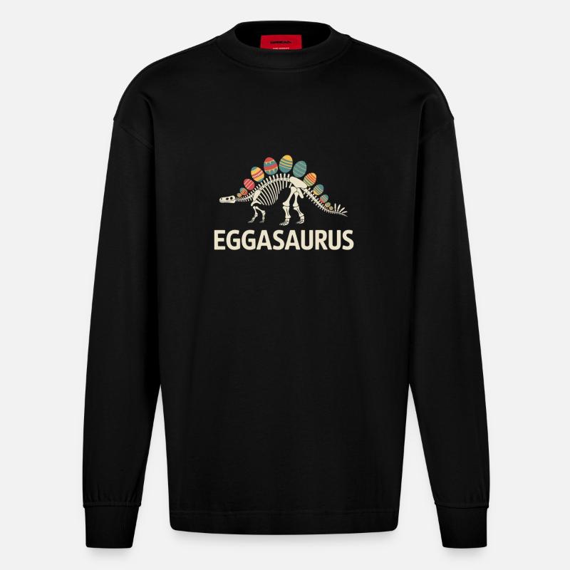 Eggasaurus Dinosaurier Skelett Mit Ostereiern - Heavyweight Oversized Organic Langarmshirt Made in EU - SOLID BLACK