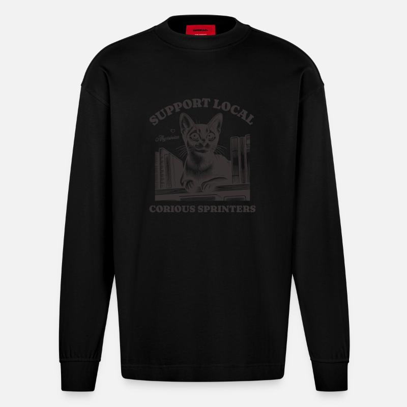 Katze Support Local Abyssinian - Heavyweight Oversized Organic Langarmshirt Made in EU - SOLID BLACK