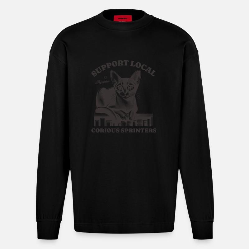 Katze Support Local Abyssinian - Heavyweight Oversized Organic Langarmshirt Made in EU - SOLID BLACK