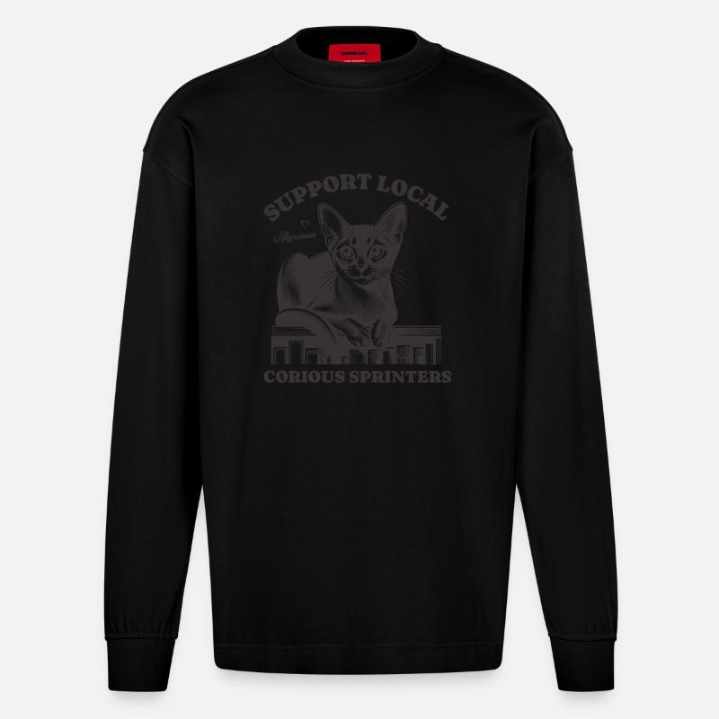 Katze Support Local Abyssinian - Heavyweight Oversized Organic Langarmshirt Made in EU - SOLID BLACK