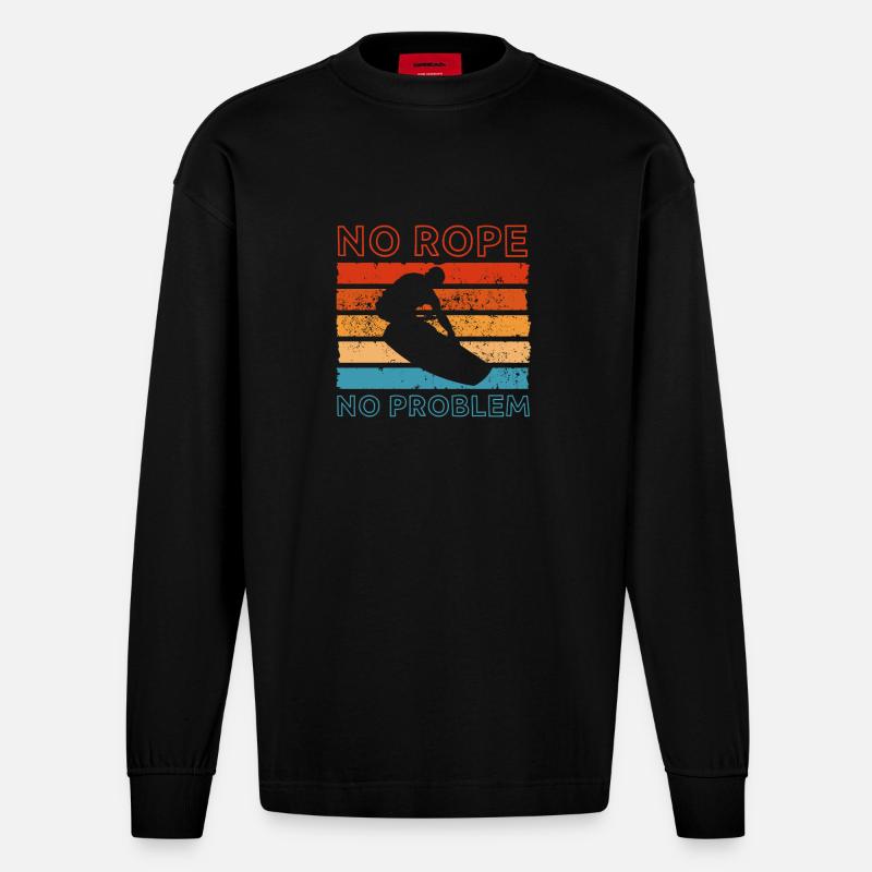 Wakeboard Wakeboarder Wakeboarding Geschenk - Heavyweight Oversized Organic Langarmshirt Made in EU - SOLID BLACK