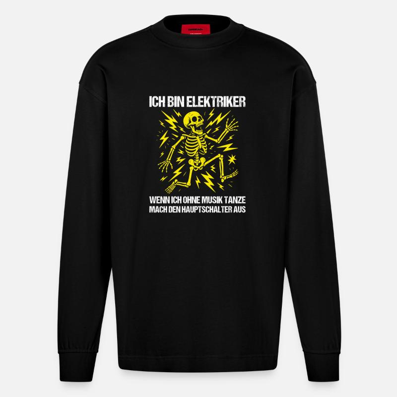 Ich bin Elektriker - Heavyweight Oversized Organic Langarmshirt Made in EU - SOLID BLACK