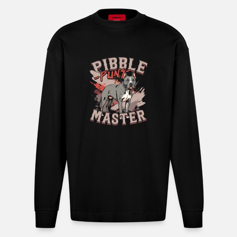 Pitbull Pitbulls Pibble Puns Master - Heavyweight Oversized Organic Langarmshirt Made in EU - SOLID BLACK