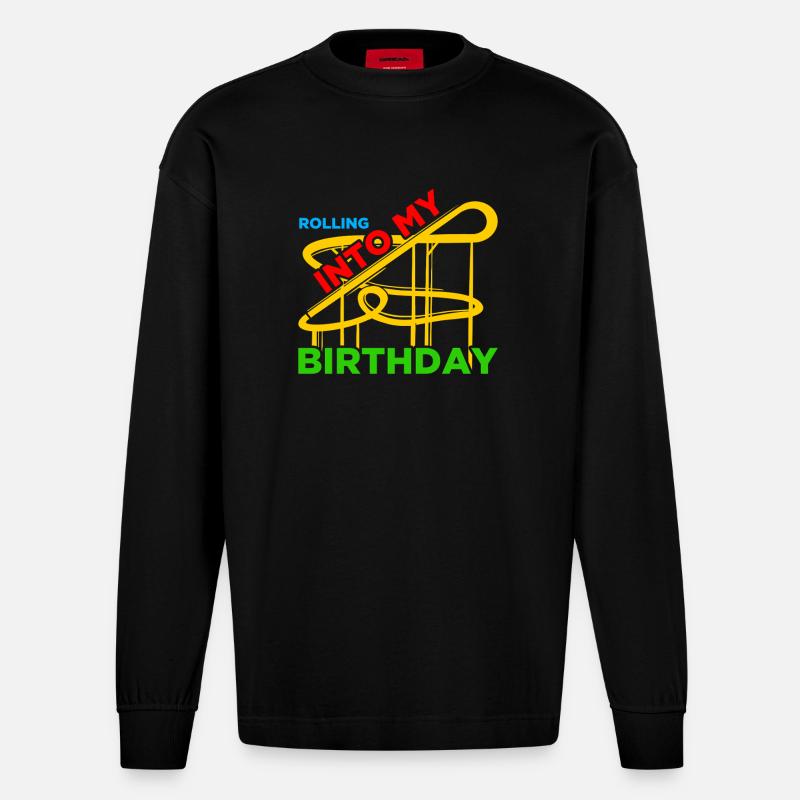 Rolling into Freizeitpark Rollercoaster Achterbahn - Heavyweight Oversized Organic Langarmshirt Made in EU - SOLID BLACK