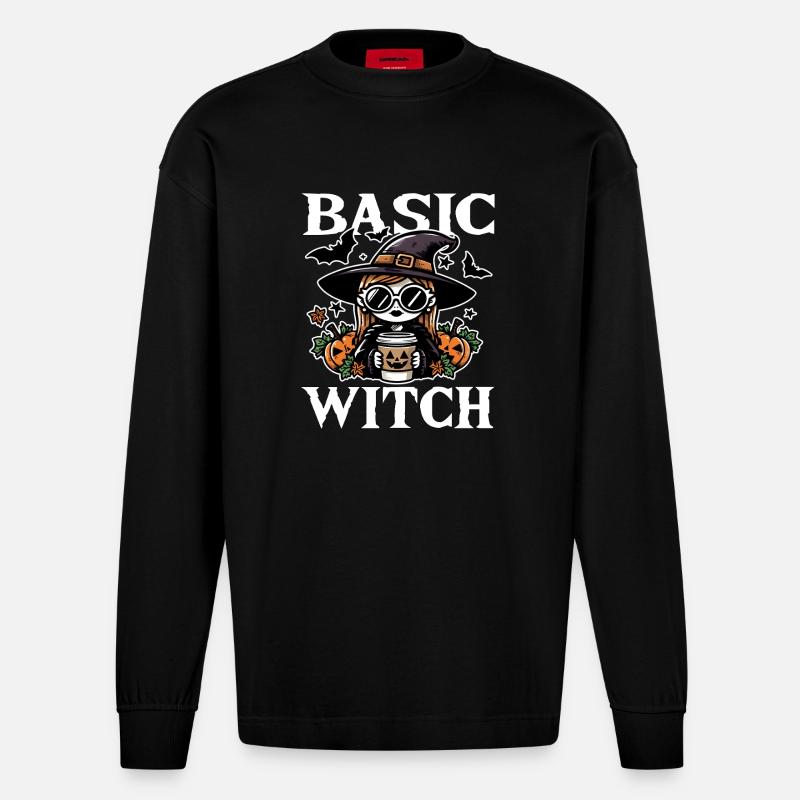 BASIC WITCH - CADEAU D’HALLOWEEN - Manches longues bio épais oversize fabriqué en UE - SOLID BLACK