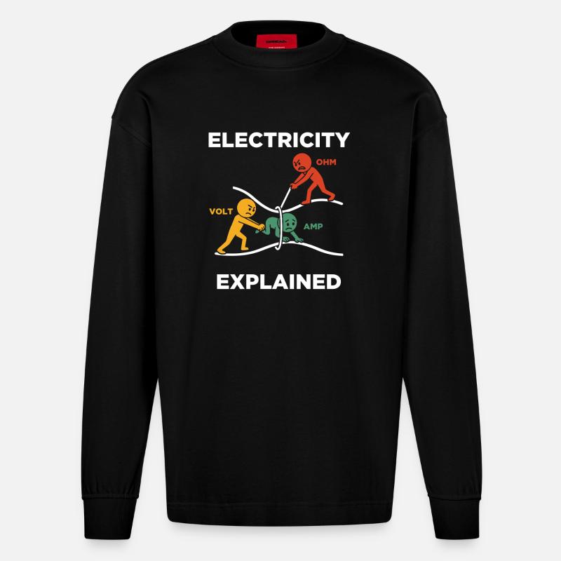 Electricity explained Elektriker - Heavyweight Oversized Organic Langarmshirt Made in EU - SOLID BLACK