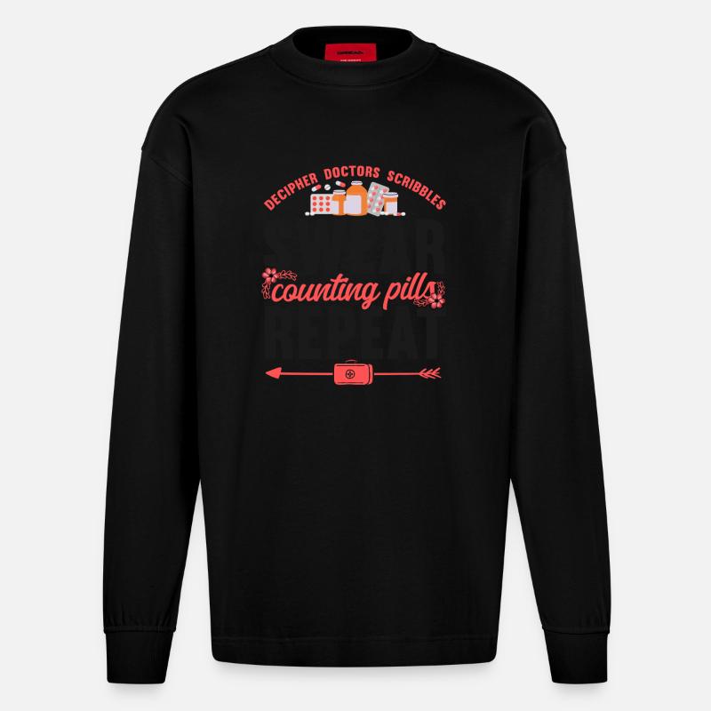 Pharmacy Tech Technician - Heavyweight Oversized Organic Langarmshirt Made in EU - SOLID BLACK