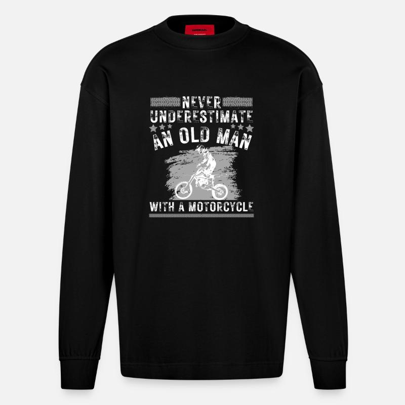 Alter Biker Opa Motorradfahrer - Heavyweight Oversized Organic Langarmshirt Made in EU - SOLID BLACK