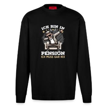 Pension Pensionierung Mann Ich bin in Pension - Heavyweight Oversized Organic Langarmshirt Made in EU - SOLID BLACK - Vorne