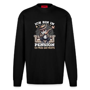 Pension Pensionierung Mann Ich bin in Pension - Heavyweight Oversized Organic Langarmshirt Made in EU - SOLID BLACK - Vorne