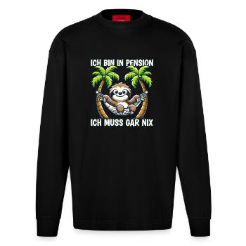 Pension Pensionierung Mann Frau Ich bin in Pension - Heavyweight Oversized Organic Langarmshirt Made in EU - SOLID BLACK - Vorne
