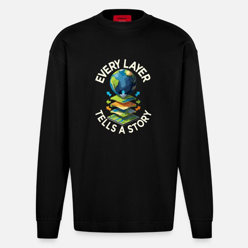 Geografische Informationssysteme Every Layer - Heavyweight Oversized Organic Langarmshirt Made in EU - SOLID BLACK