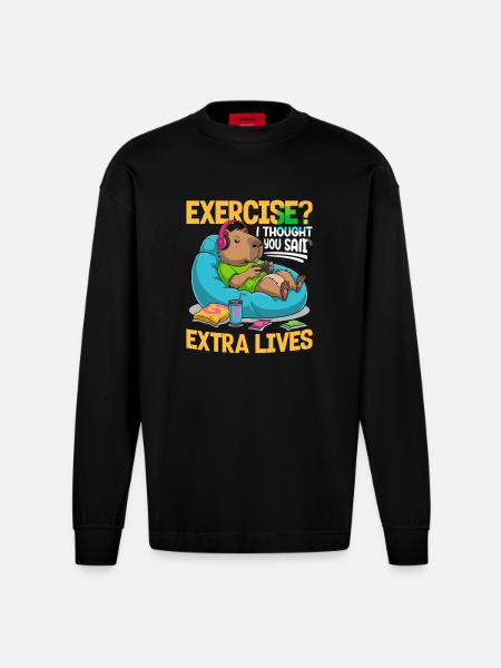 Capybara Gamer Gaming - Heavyweight Oversized Organic Longsleeve Shirt Made in EU - SOLID BLACK
